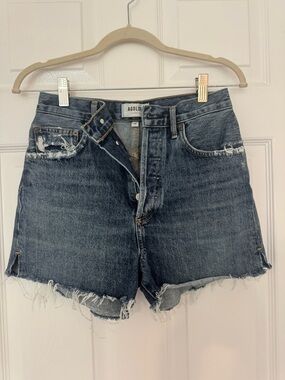 AGOLDE Dee High-Rise Distressed Denim Shorts - Dark Blue